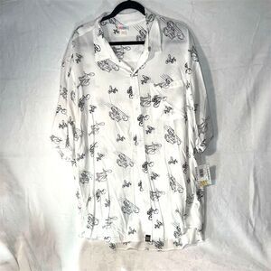 LuLaRoe MIchael Men's 3XL White Bicycle Print Button-Up Shirt Long Sleeve